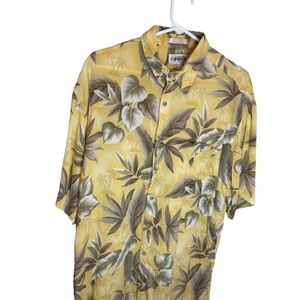 Men's Yellow and Brown Leaf Print Casual Shirt